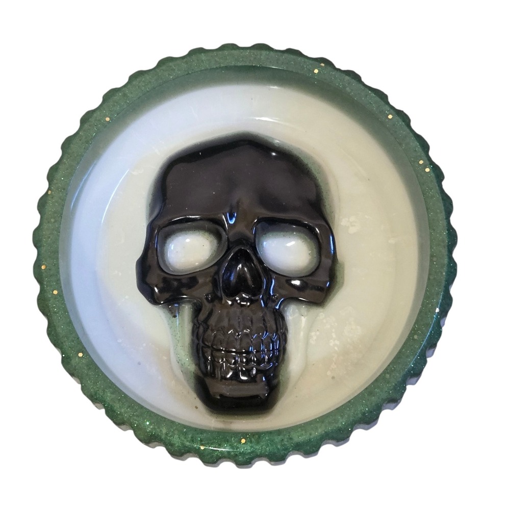 Skull Ashtray Green White And Black Handmade From Resin